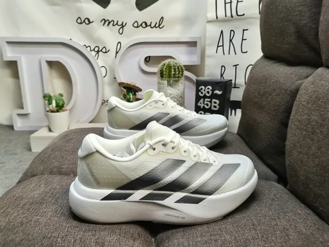 Adidas Black White Knit Upper Three-Stripe Branding Running Shoes 11
