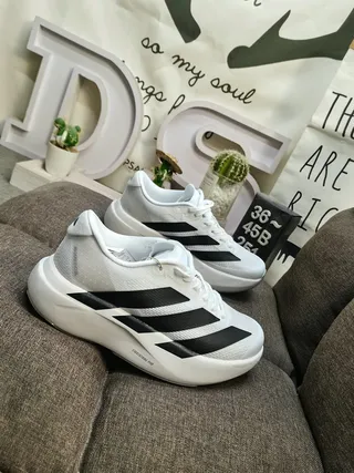 Adidas Black White Knit Upper Three-Stripe Branding Running Shoes 19