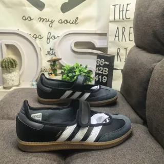Adidas Black White Laceless Velcro Strap Three-Stripe Side Panel Lifestyle Sneakers