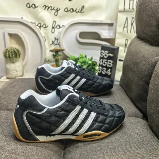 Adidas Black White Quilted Leather Upper Three-Stripe Side Panel Sneakers