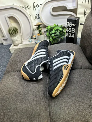 Adidas Black White Quilted Leather Upper Three-Stripe Side Panel Sneakers 6