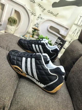 Adidas Black White Quilted Leather Upper Three-Stripe Side Panel Sneakers 7
