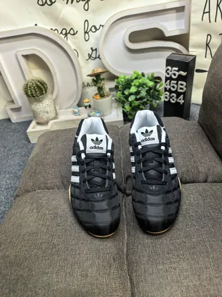 Adidas Black White Quilted Leather Upper Three-Stripe Side Panel Sneakers 10
