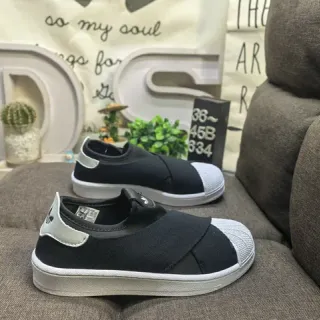 Adidas Black White Slip-On Elastic Strap Lifestyle Sneakers