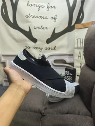Adidas Black White Slip-On Elastic Strap Lifestyle Sneakers 5