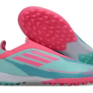 Adidas Blue Pink Sock-Fit Collar Molded Rubber Studs Turf Soccer Shoes