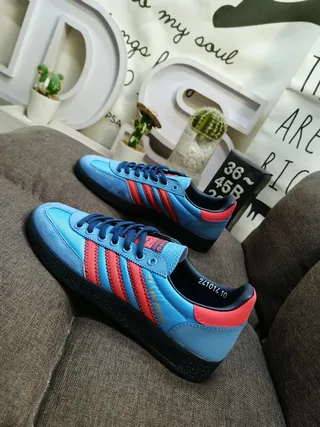 Adidas Blue Red Suede Upper Stitched Three Stripes Lifestyle Sneakers 7