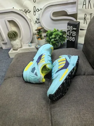 Adidas Blue Yellow Layered Mesh And Suede Upper TPU Cage Overlay Lifestyle Sneakers 6