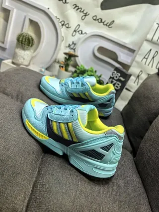 Adidas Blue Yellow Layered Mesh And Suede Upper TPU Cage Overlay Lifestyle Sneakers 7