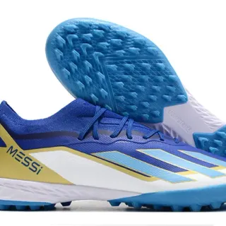 Adidas Blue Yellow Low-Cut Synthetic Upper Three-Stripe Side Paneling Artificial-Grass Soccer Shoes