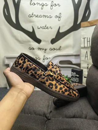 Adidas Brown Black Leopard-Print Haircalf Metal Strap Closure Loafer 5