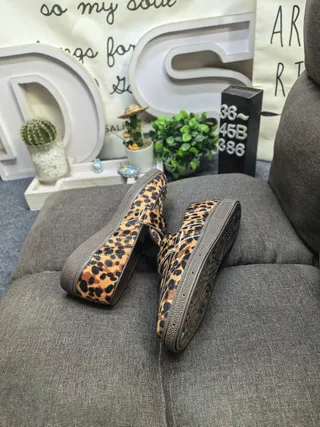 Adidas Brown Black Leopard-Print Haircalf Metal Strap Closure Loafer 6