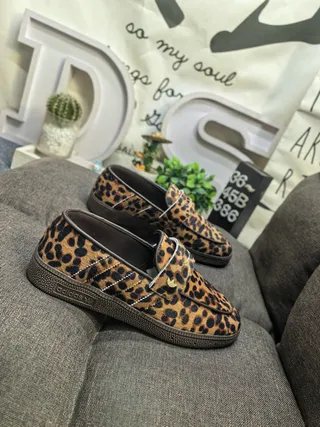 Adidas Brown Black Leopard-Print Haircalf Metal Strap Closure Loafer 9