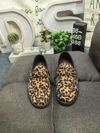Adidas Brown Black Leopard-Print Haircalf Metal Strap Closure Loafer 10
