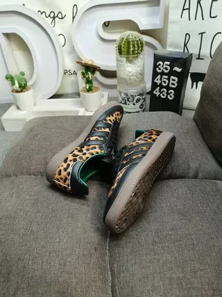 Adidas Brown Black Leopard-Print Upper Leather Stripes Lifestyle Sneakers 6