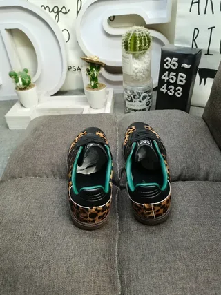 Adidas Brown Black Leopard-Print Upper Leather Stripes Lifestyle Sneakers 8