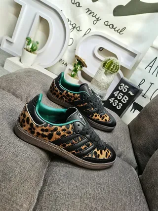 Adidas Brown Black Leopard-Print Upper Leather Stripes Lifestyle Sneakers 9