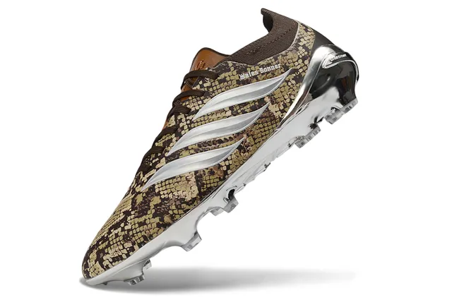 Adidas Marrom Prateado impressão de pele de serpente superior cromo metálico jaula campo firme calçado de futebol 3