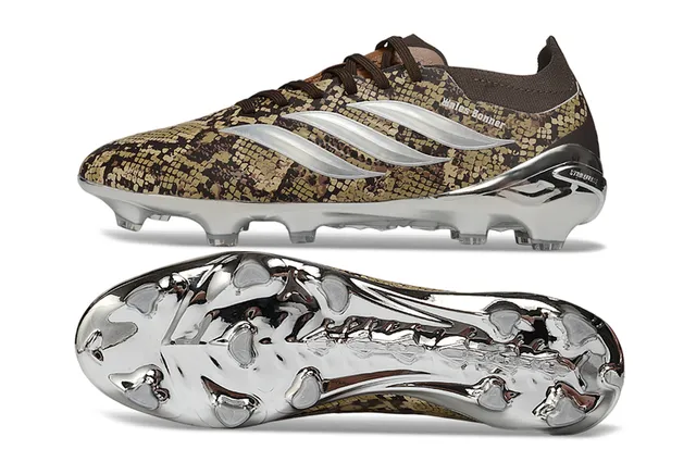 Adidas Marrom Prateado impressão de pele de serpente superior cromo metálico jaula campo firme calçado de futebol 6