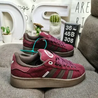 Adidas Burgundy Brown Corduroy Upper Three-Stripe Side Panel Lifestyle Sneakers