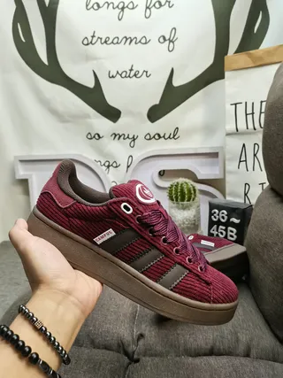 Adidas Burgundy Brown Corduroy Upper Three-Stripe Side Panel Lifestyle Sneakers 5