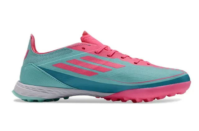 Adidas F50 Chuteira para gramado upper de malha leve azul rosa silhueta baixa 7