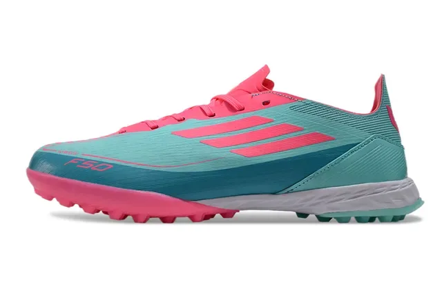 Adidas F50 Chuteira para gramado upper de malha leve azul rosa silhueta baixa 8