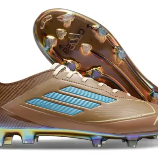 Adidas F50 Brown Blue Low-Cut Cleat Iridescent Holographic Soleplate Firm-Ground Soccer Shoes