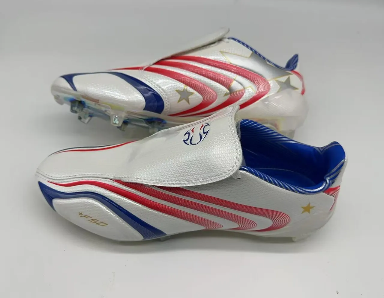 Adidas F50 Laceless White Red Blue Wave Stripe Firm-Ground Soccer Shoes 2