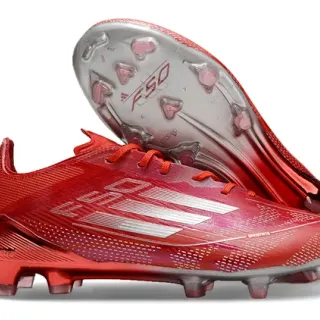 Adidas F50 Red Silver Low-Cut Synthetic Knit Speedframe Cage Firm-Ground Soccer Shoes