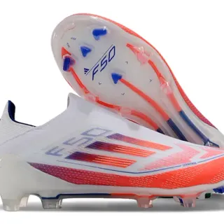 Adidas F50 White Orange Laceless Sock-Fit Upper Gradient Mesh Firm-Ground Soccer Shoes