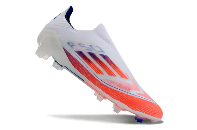 Adidas F50 White Orange Laceless Sock-Fit Upper Gradient Mesh Firm-Ground Soccer Shoes 2