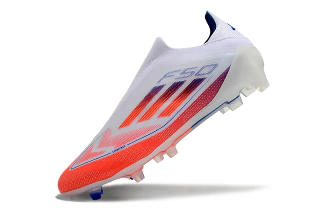 Adidas F50 White Orange Laceless Sock-Fit Upper Gradient Mesh Firm-Ground Soccer Shoes 3