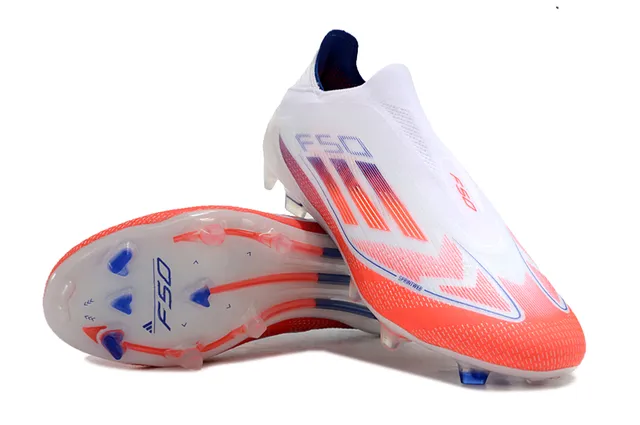Adidas F50 White Orange Laceless Sock-Fit Upper Gradient Mesh Firm-Ground Soccer Shoes 4