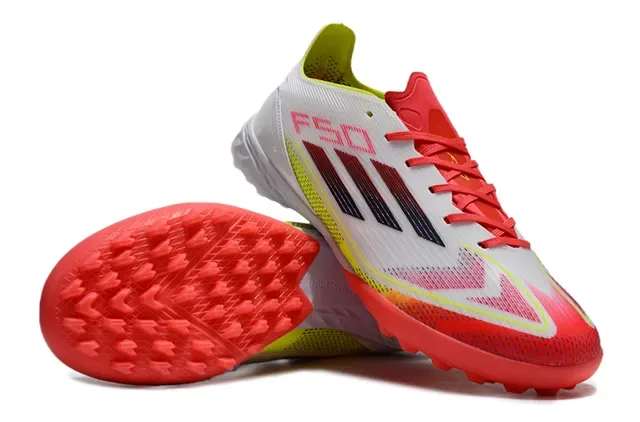 Adidas F50 Blanc Rouge Bas-Coupé Haut Synthétique Études Moulées Turf Chaussures de Football 3