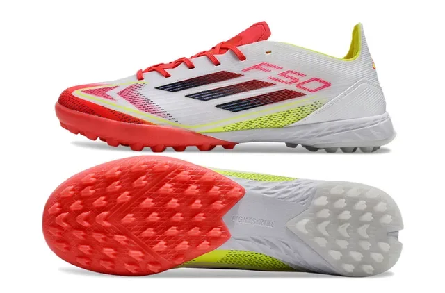 Adidas F50 Blanc Rouge Bas-Coupé Haut Synthétique Études Moulées Turf Chaussures de Football 5