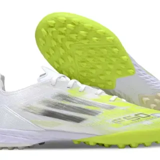 Adidas F50 White Yellow Low-Cut Synthetic Upper Three-Stripe Side Overlay Turf Soccer Shoes