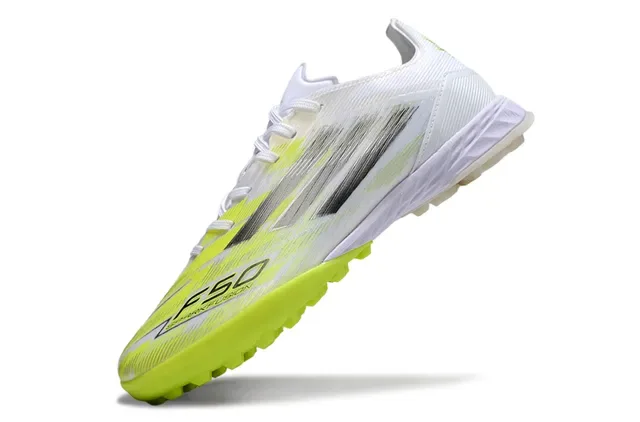 Adidas F50 White Yellow Low-Cut Synthetic Upper Three-Stripe Side Overlay Turf Soccer Shoes 3