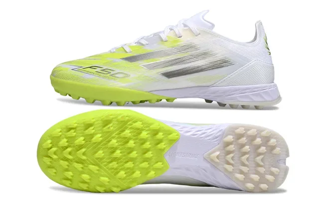 Adidas F50 White Yellow Low-Cut Synthetic Upper Three-Stripe Side Overlay Turf Soccer Shoes 6