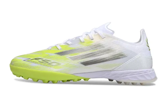 Adidas F50 White Yellow Low-Cut Synthetic Upper Three-Stripe Side Overlay Turf Soccer Shoes 7