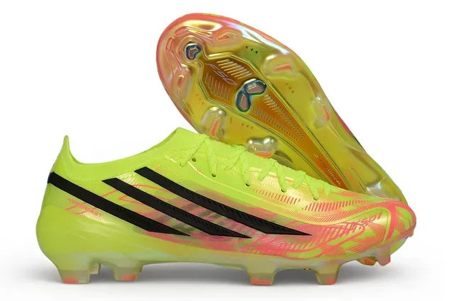Adidas F50 Jaune Rose Néon Upper Synthétique Noir Three-Stripe Firm-Ground Chaussures de Football 7