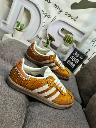 Adidas Gazelle OG Mustard Croc-Embossed Leather Lifestyle Sneakers 9