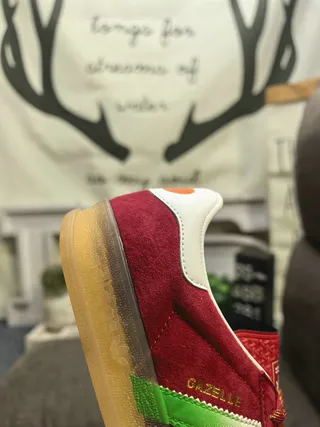 Adidas Gazelle Red Suede Green Stripe Lifestyle Sneakers 3