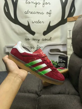 Adidas Gazelle Red Suede Green Stripe Lifestyle Sneakers 5
