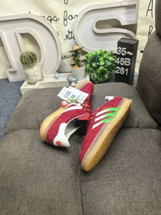 Adidas Gazelle Red Suede Green Stripe Lifestyle Sneakers 6