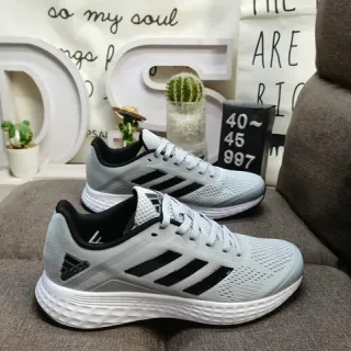 Adidas Gray Black Lightweight Mesh Upper Three-Stripe Side Branding Lifestyle Sneakers