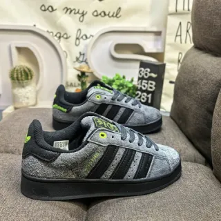 Adidas Gray Black Low-Top Heather Suede-Like Upper Lifestyle Sneakers