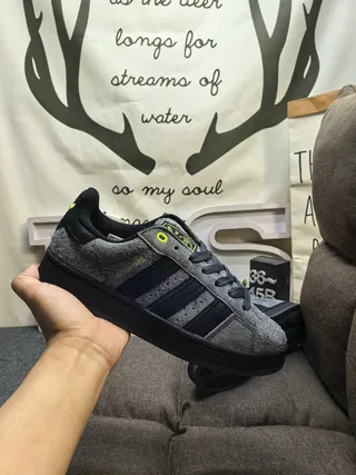 Adidas Gray Black Low-Top Heather Suede-Like Upper Lifestyle Sneakers 6