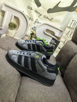 Adidas Gray Black Low-Top Heather Suede-Like Upper Lifestyle Sneakers 7