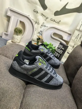 Adidas Gray Black Low-Top Heather Suede-Like Upper Lifestyle Sneakers 9